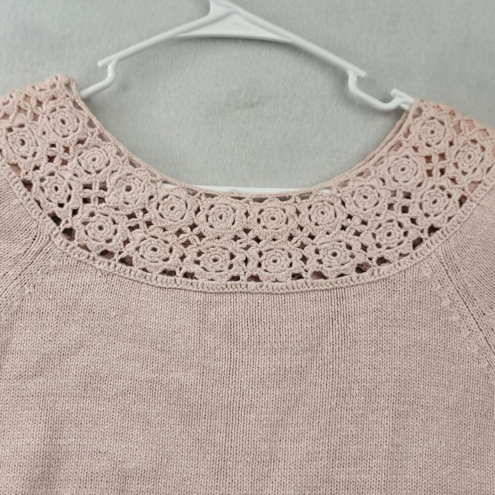 Vintage Margules Crochet Crop Top M Pink Retro Boho Romantic Cottagecore Dainty - Picture 2 of 12